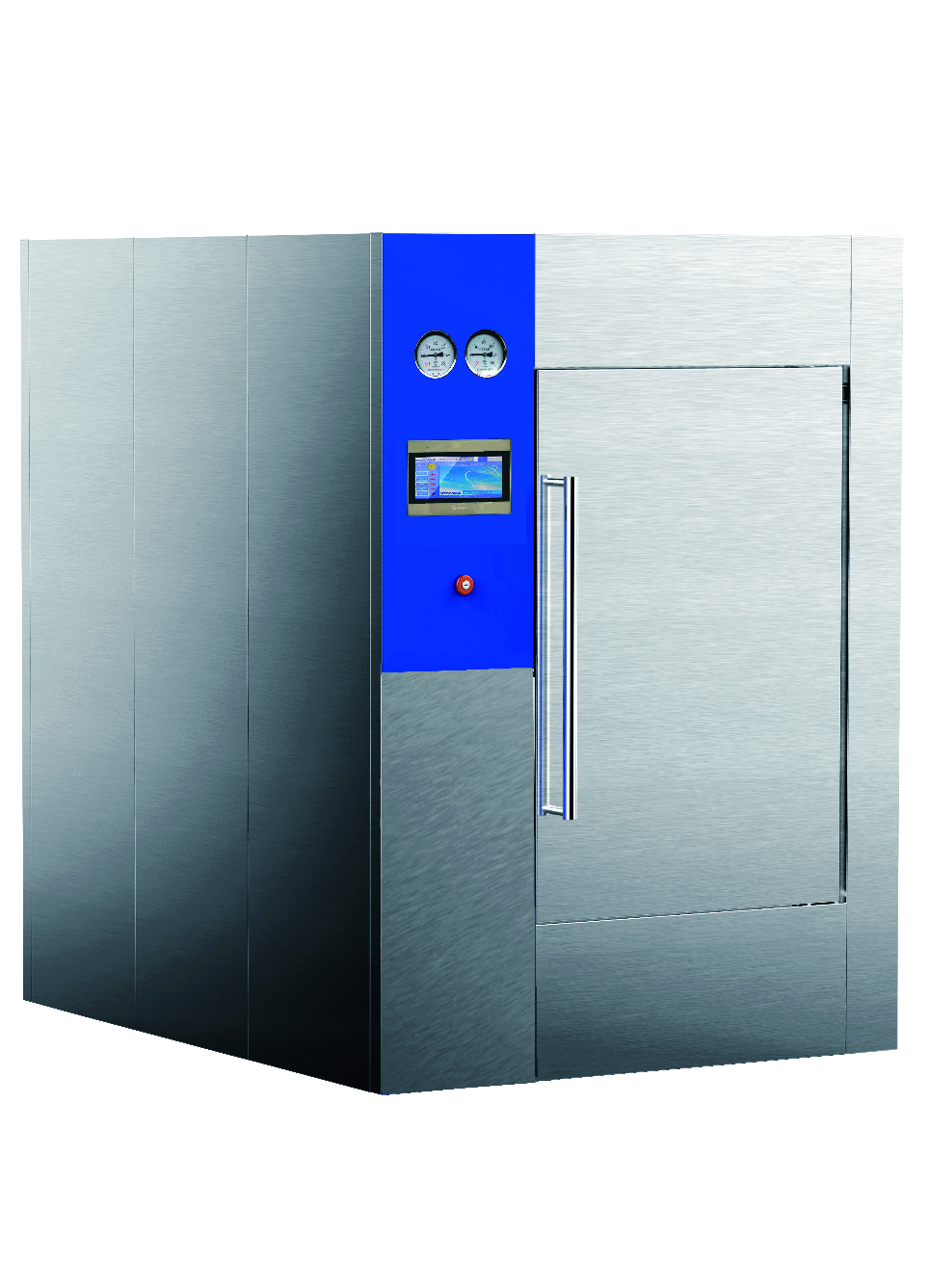 Pass through pressure steam sterilizer with motor-drive doors