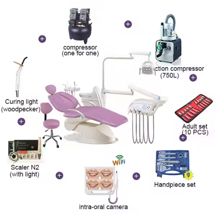 Sada Medical Full Set Dental Chair – Ergonomic, Modern Design with Movable Top Light & Glass Spittoon for Clinic